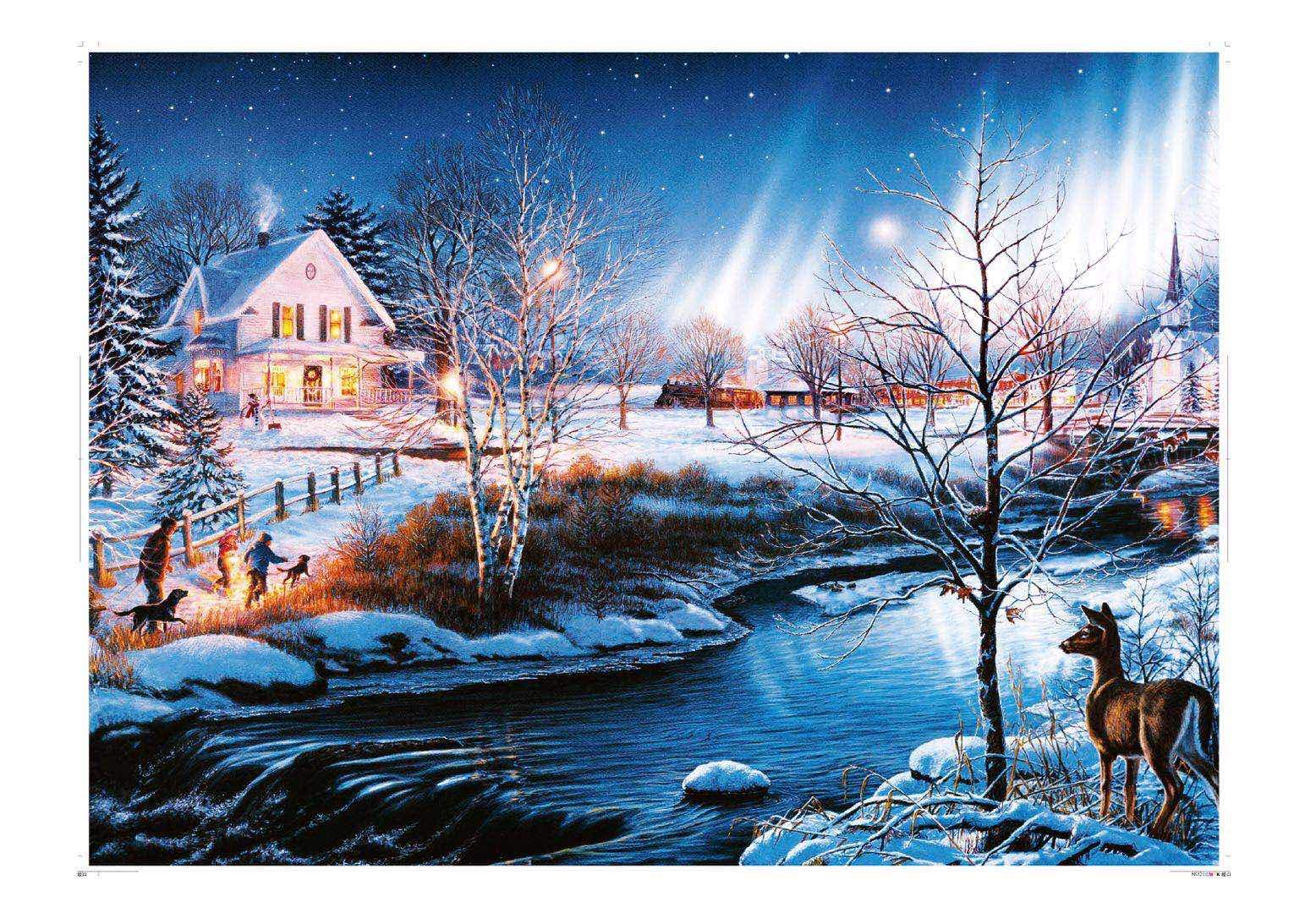 EACHHAHA Christmas Snow Jigsaw Puzzle-1000 Pieces Jigsaw Puzzle Great Gifts for Adults& Kids Age 14 Years Up(Snow night Aurora)