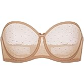 DOBREVA Women's Mesh Strapless Bra Sheer Unlined See Through Underwire Bras Plus Size