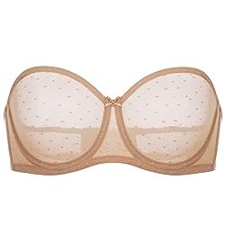 DOBREVA Women's Mesh Strapless Bra Sheer Unlined