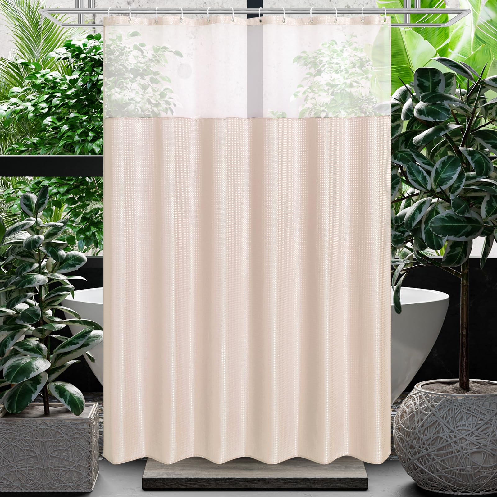 Gibelle Waffle Weave Shower Curtain with Mesh Top