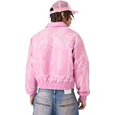 boohooMAN Boxy BM Printed Collared Bomber Jacket In Pink