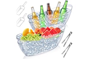 Acrylic Ice Buckets for Parties, IKAYAS Acrylic Ice Tub with Scoop and Stainless Steel Tongs for Cocktail Bar Mimosa Bar Supplies, Champagne Bucket Beer Bucket Acrylic Tub (2 Pack)