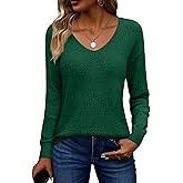 Zeagoo Womens Sweaters Fall Trendy Casual Long Sleeve Shirt Lightweight V Neck Off Shoulder Crochet Pullover Top Outfit
