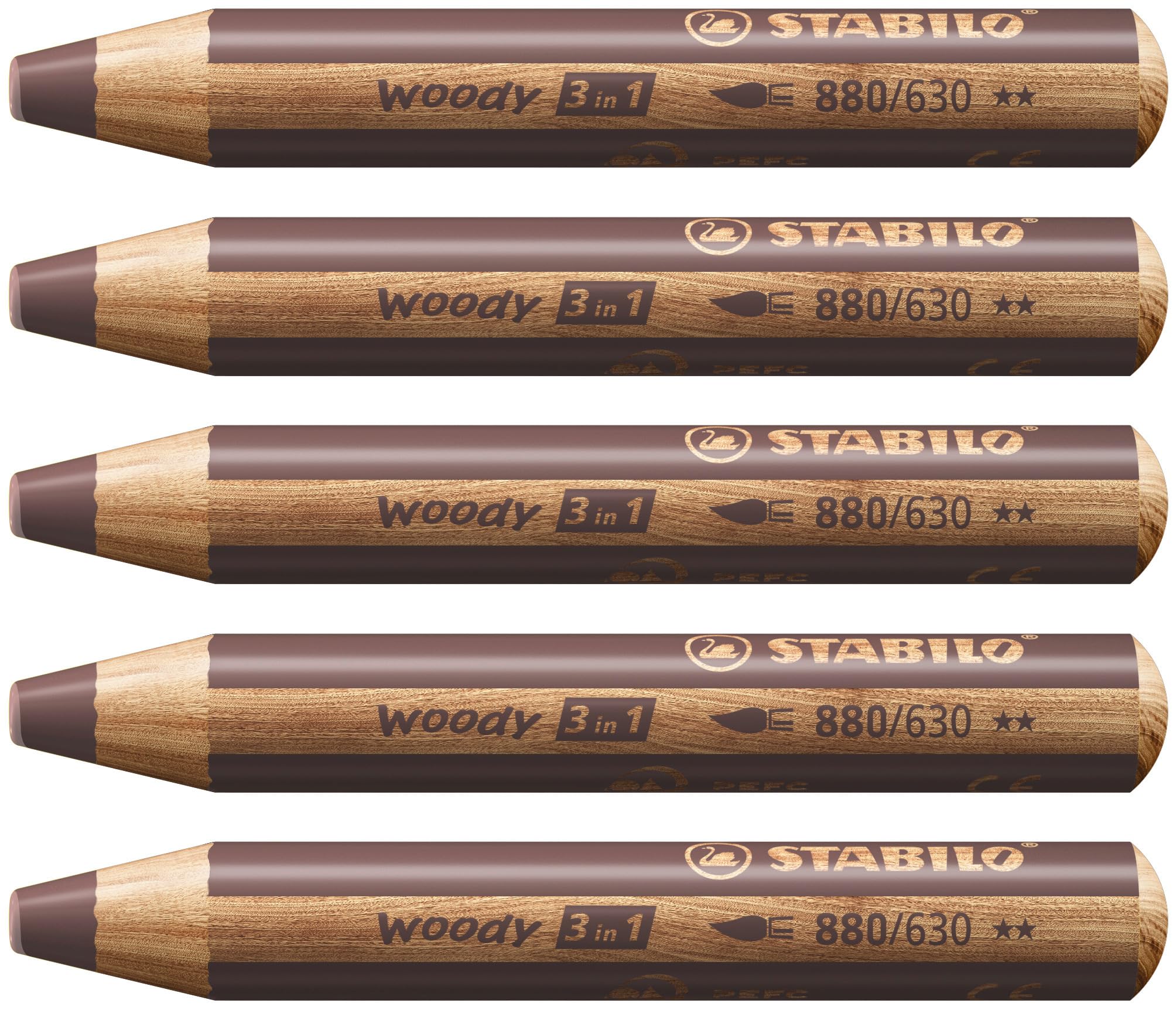 STABILO woody 3-in-1 - Multi-Talented Pencil - Pack of 5 - Brown