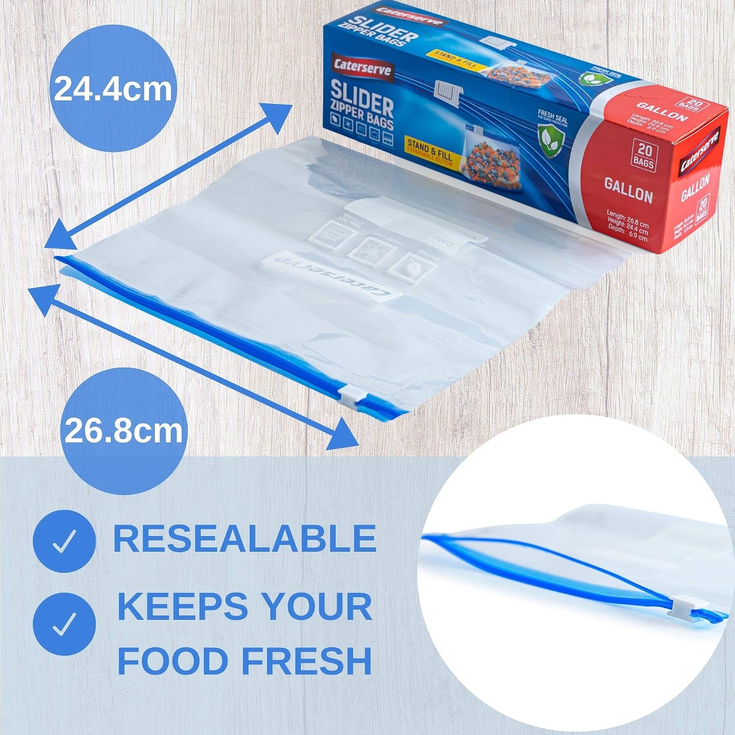 Slider Ziplock Bags, 1 Gallon Food Storage Bags, 20 Resealable Food Bags, Stand and Fill Expandable Bottom - Image 3