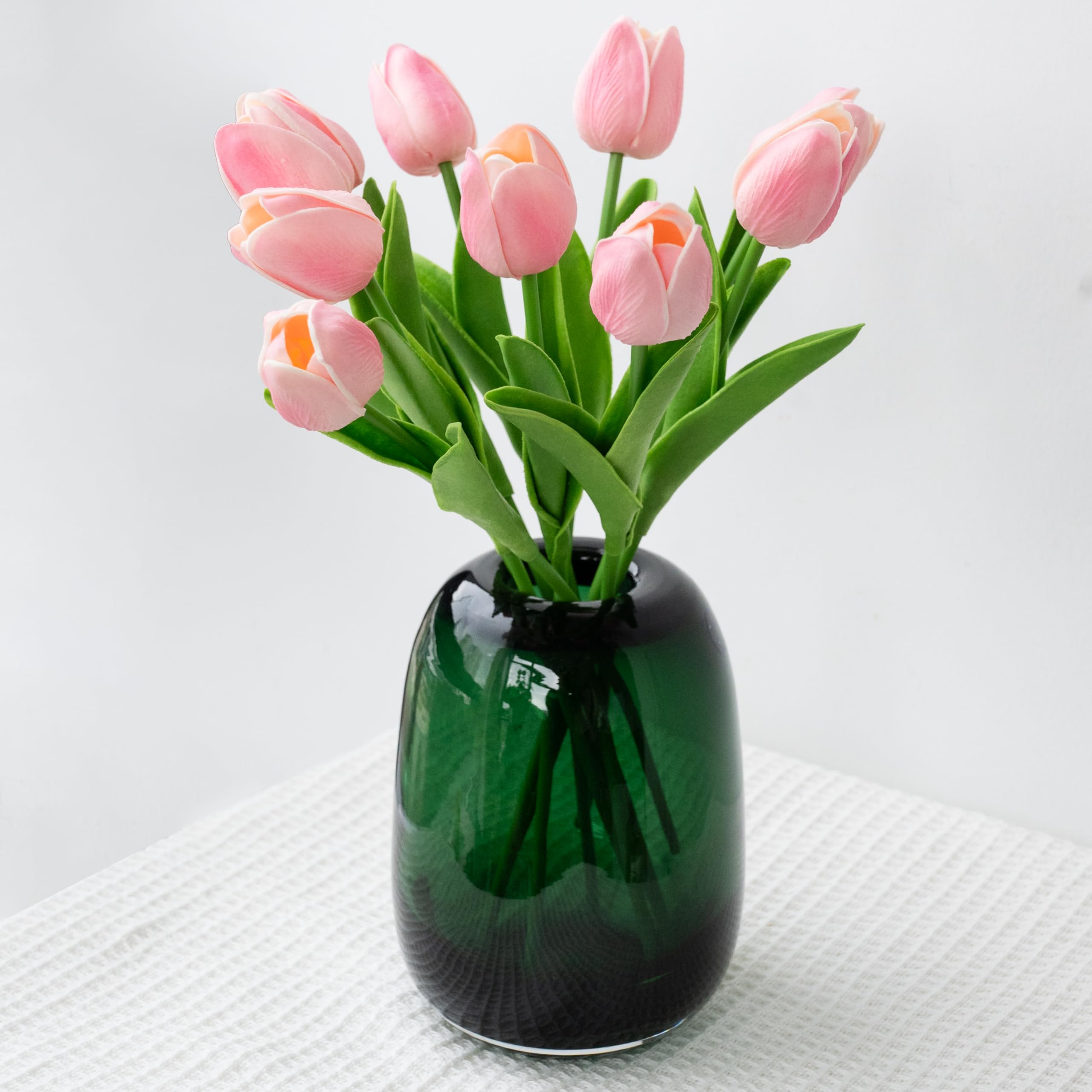 Photo 1 of Relexome Dark Green Glass Flower Vase for Centerpieces Flowers 6.7 Inch Round Modern Glass Bud Vase Decorative Vases for Home Decor, Living Room, Dining Table, Entryway, Shelf, Office