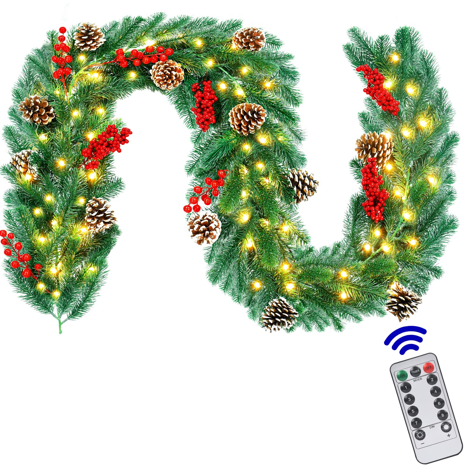 Photo 1 of 6FT Lighted Garland Christmas Decorations with Timer, Prelit Christmas Garland Christmas Garland with Lights Indoor Outdoor Christmas Garland for Stairs Railing Mantle Fireplace Staircase