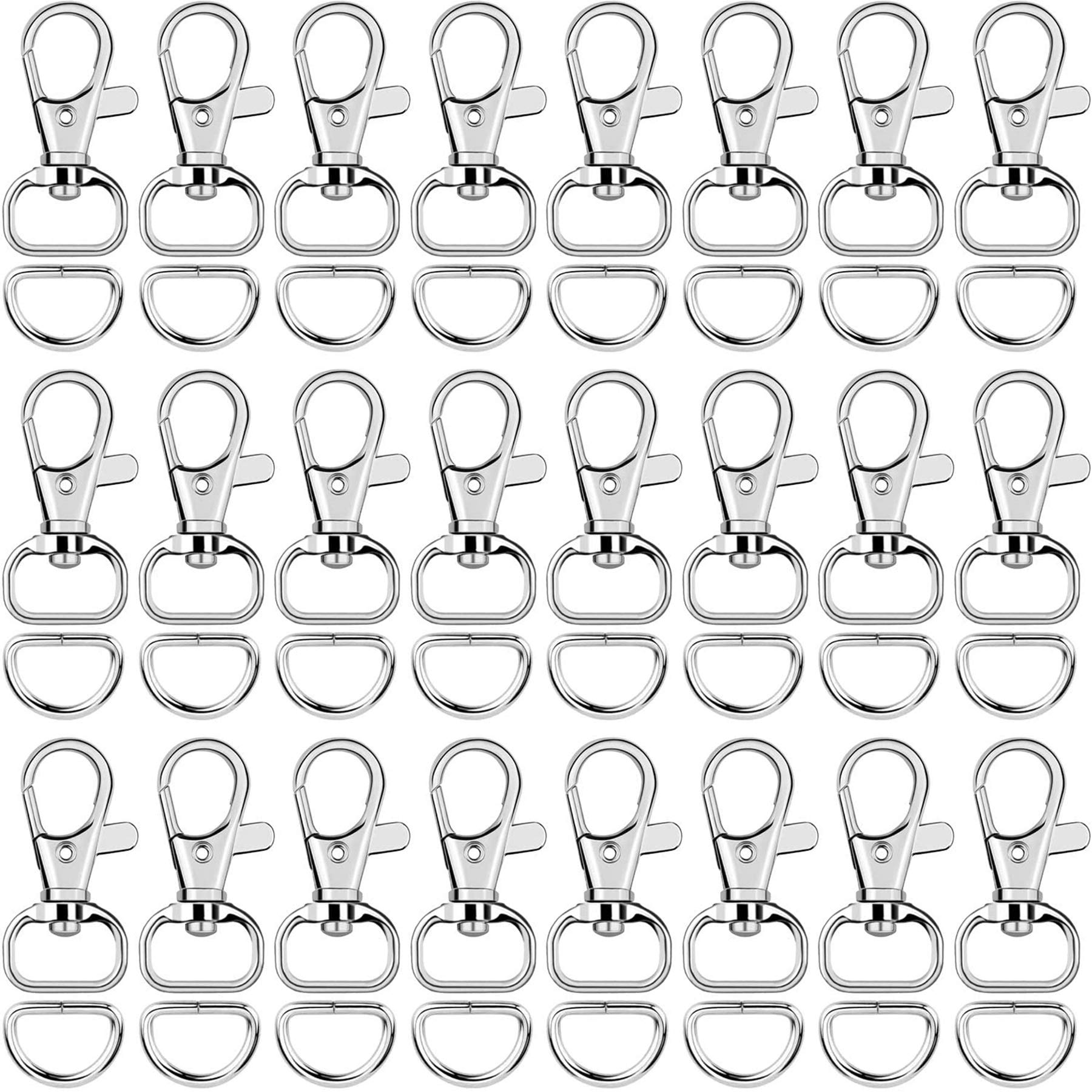 SANNIX 120 Pieces Metal Swivel Carabiner Clasps Key Ring Swivel D-Ring Hooks for Lanyards Keychains, Jewellery, Handbag, Shoulder Bag, Keys, DIY Accessories