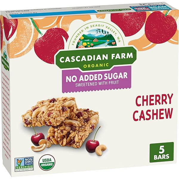 CASCADIAN FARM ORGANIC CHERRY CASHEW CHEWY GRANOLA BARS, NO ADDED SUGAR, 6 OZ, 5 COUNT