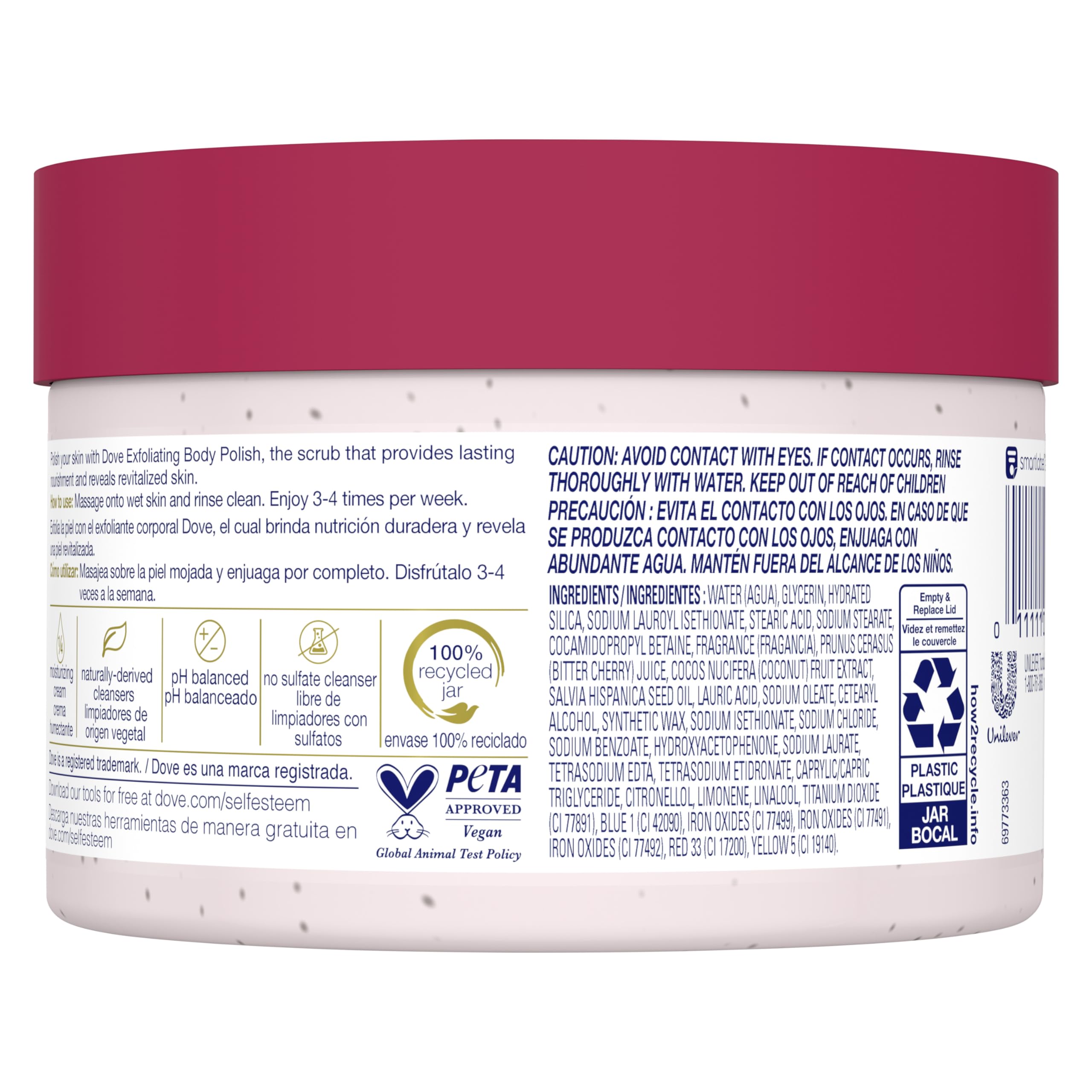 Dove Exfoliating Body Polish Crushed Cherries & Chia Milk Skin Care for Revitalized Skin Formulated with 1/4 Moisturizing Cream 10.5 oz
