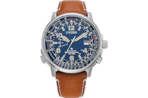 Citizen Men's Eco-Drive Promaster Air Skyhawk Atomic Time Keeping Watch in Super Titanium with Brown Leather Strap, Blue Dial (Model: CB0241-00L)