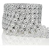 Bling Rhinestone Diamond Flower Shape Mesh Ribbon Wrap,Storystore Silver Acrylic Bling Diamond Wrap Ribbon for Wedding, Cake, Vase Decorations, Party Supplies(1 Roll, 30Ft,6 Rows)(Silver Flower Shape)