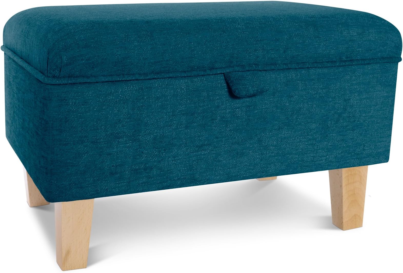 Storage Footstool Ottoman, Chenille Fabric Rectangular Footrest With Real Wood Legs (Medium 71x37x32cm (LxW, Teal)