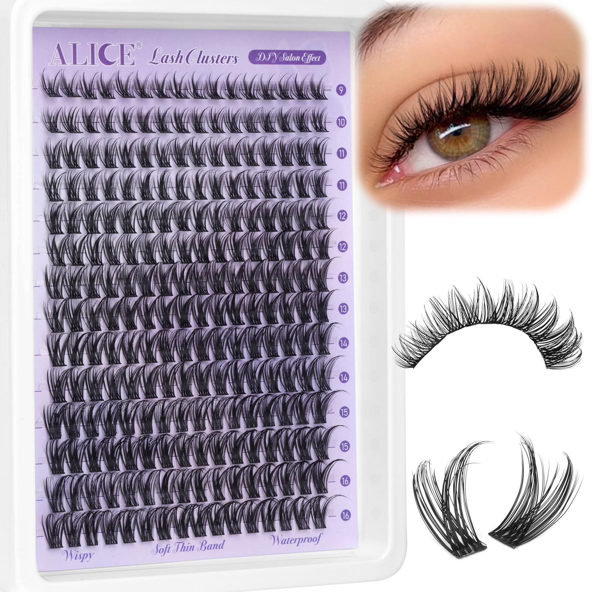 Photo 1 of Lash Clusters Natural Wispy Cluster Eyelash Extensions DIY Individual Lashes Lash Extension Waterproof Cluster Lashes 224pcs 9-16mm Soft Thin Band by ALICE