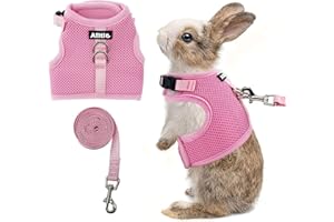 AIITLE Breathable Bunny Harness and Leash Set, Adjustable Straps & Magic Tape Design, Comfort Fit Vest for Puppies, Cats, Squirrels, Rats, Bunnies, Ferrets, Outdoor Walking, Pink S