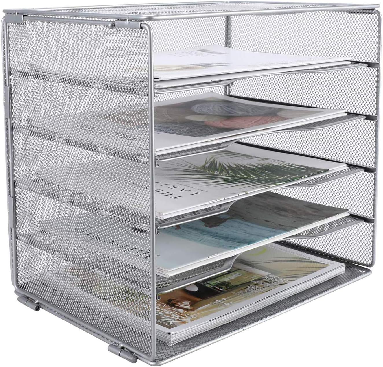 EasyPAG 5 Tier Metal Mesh A4 Desk Tray,File Holder,Paper Organiser,Magazine Storage,Filing Rack for Office & Home Desktop Tidy,Silver - Image 3