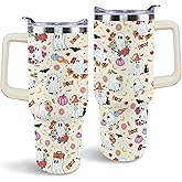 aienssfwe Halloween Tumbler, Cute Pumpkin Ghost Tumbler with Handle and Straw, 40 oz Stainless Steel Insulated Water Bottle Halloween Gifts for Women