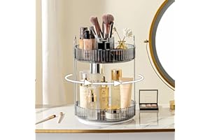 Weidace 360 Rotating Makeup Organizer, Large Capacity Perfume Organizer for Dresser, Bathroom Counter Organizer with Makeup Brush Holder, Fits Vanity, Bedroom, Bathroom Countertop (2 Tiers, Gray)