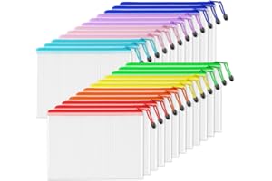 SUNEE Plastic Mesh Zipper Pouch 10x14 in (8 Colors, 24 Packs),Extra Large Water-Resistant Zip Bag for School Office Supplies,