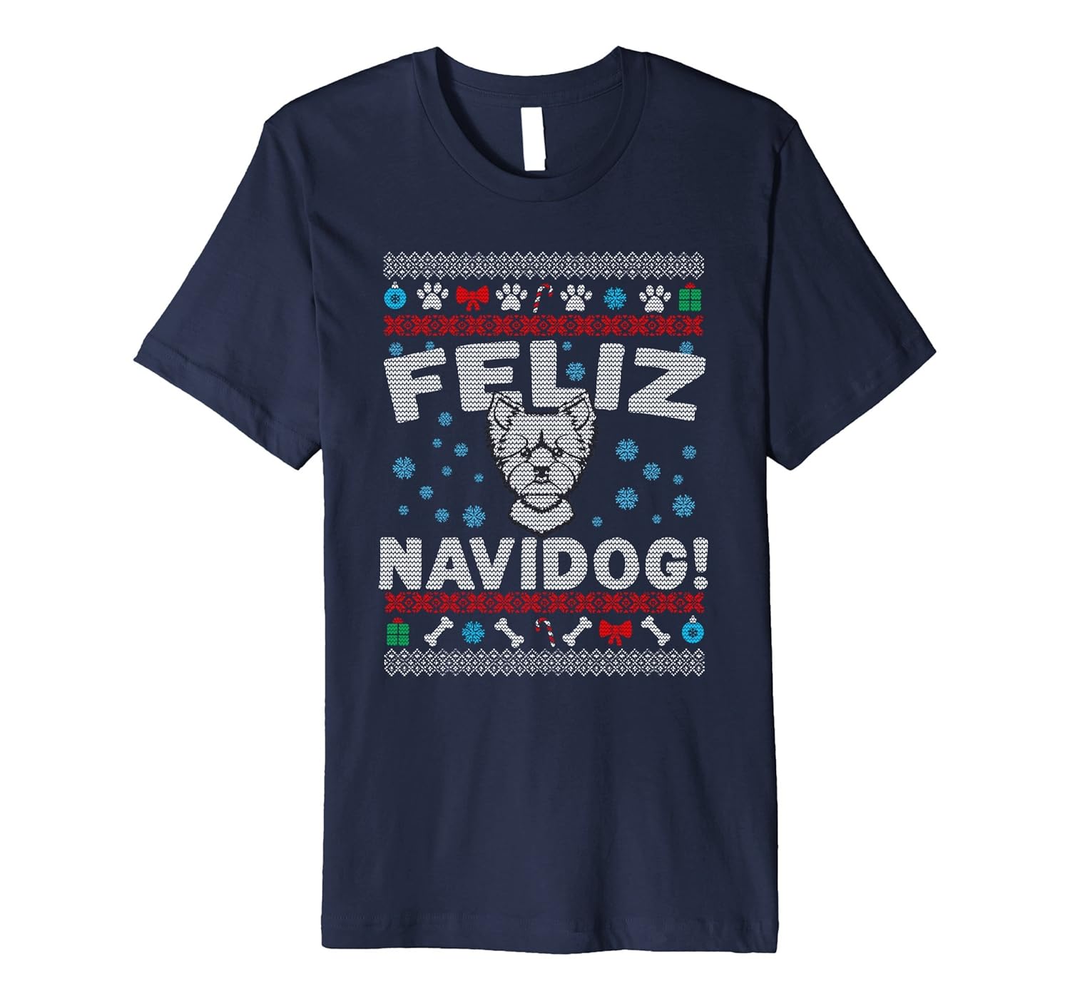 Feliz Navidog Cute Yorkie Ugly Sweater Christmas T-Shirt-ANZ