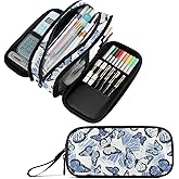 Fustylead Beautiful Watercolor Gentle Blue Butterfly Large Pencil Case Portable Stationery Bag Cosmetics Bag with Handle for School Office Travel