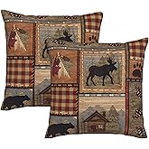 DATANSEN Set of 2 Square 18x18 inch Retro Brown Throw Pillow Covers Rustic Lodge Bear Moose Decorative Throw Pillowcase for Home Sofa Thick Cotton Linen Cushion Cases (45x45 cm) Paw Prints Cabin