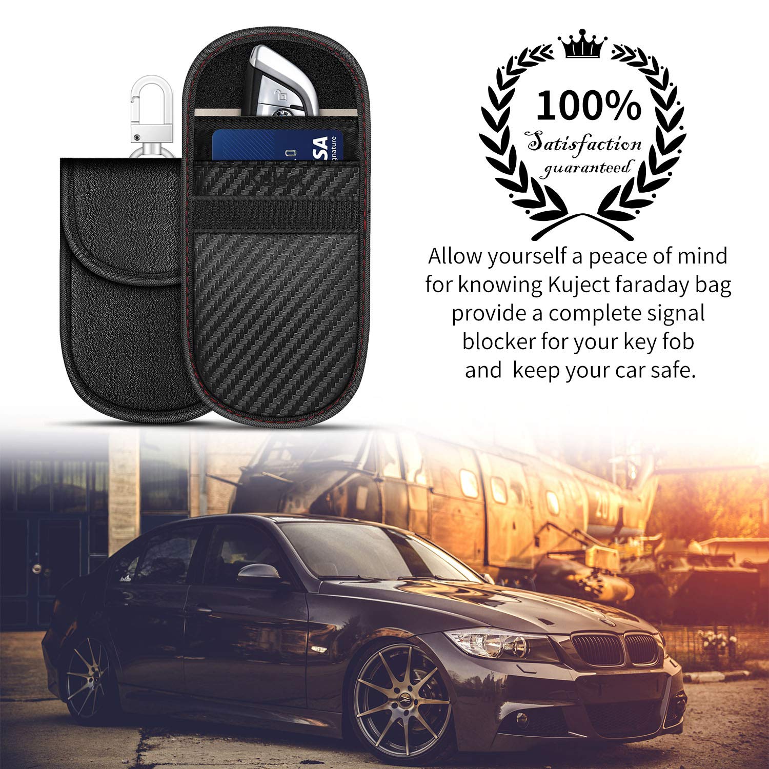 Faraday Key Fob Protector Bags (2 Different Pack), Kuject RFID Signal Blocking Pouch - Faraday Cage Car Key Anti Theft Signal Blocker Case