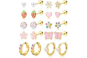 SAILIMUE Hypoallergenic Flat Back Earrings for Girls Kids Toddler Women | Stainless Steel Earrings for Sensitive Ears Cute Butterfly Flower Flatback Stud Earring Set for Teen Girls Baby Jewelry Gifts