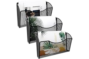 EasyPAG Wall File Organizer 3 Single Pocket Mesh Hanging File Folder Organizer for Letter/A4 Size Folders Wall Mounted Vertical Mail Holder for Paperwork, Office, Home, School, Black