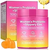 Feminine Probiotic Gummies with Slippery Elm, Pineapple Probiotics Gummies for Women PH Balance, Gut & Immune Support, Yeast Balance, Prebiotics & Lactobacillus Blend | Vegan & Sugar-Free, 60 Gummies