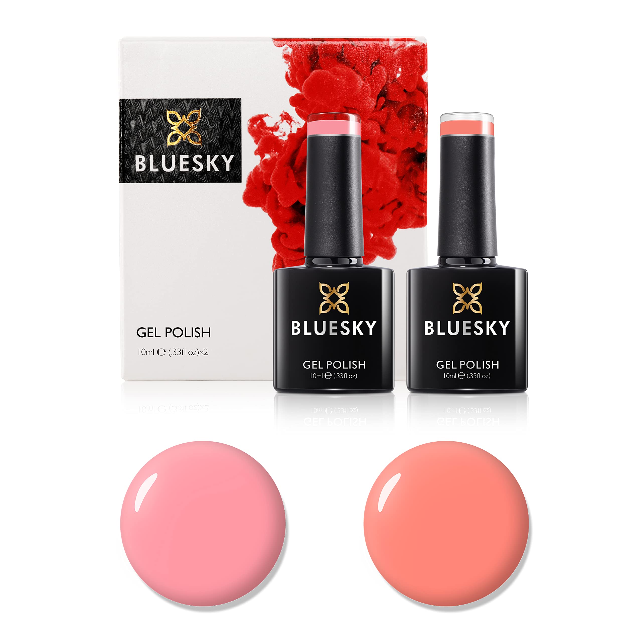 Bluesky Gel Nail Polish Set, 9th Anniversary Set 11, 2 x 10ml, A097 Pink Glow, BSH002 California Coral, Pastel (Requires Curing Under UV LED Lamp)