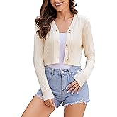 Women's Long Sleeve Cropped Cardigan Sweaters V Neck Solid Button Down Knit Bolero Shrugs