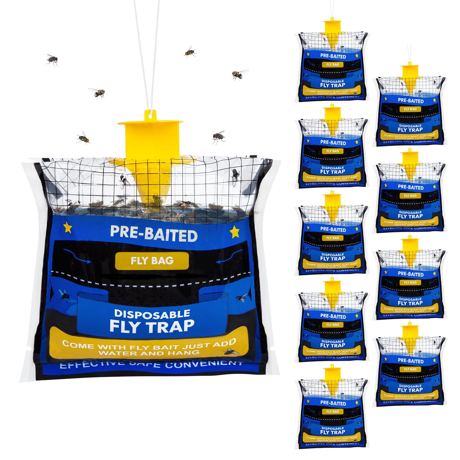 Photo 1 of 10 Fly Traps Outdoor Hanging Disposable, Bee Traps for Outside, Fly Bait Hunter Traps Control Insecticides Insect Repellents Outdoor, Ranch Fly Traps for Mosquitoes Carpenter Bees Wasps