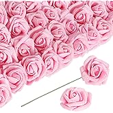 ICBOX Artificial Flowers Glitter Flowers Foam Roses 30 PCS Pink Roses Foam Flowers Glitter Roses with Stem Fake Flowers for DIY Wedding Bridal Bouquet Party Centerpieces Decor(Pink)
