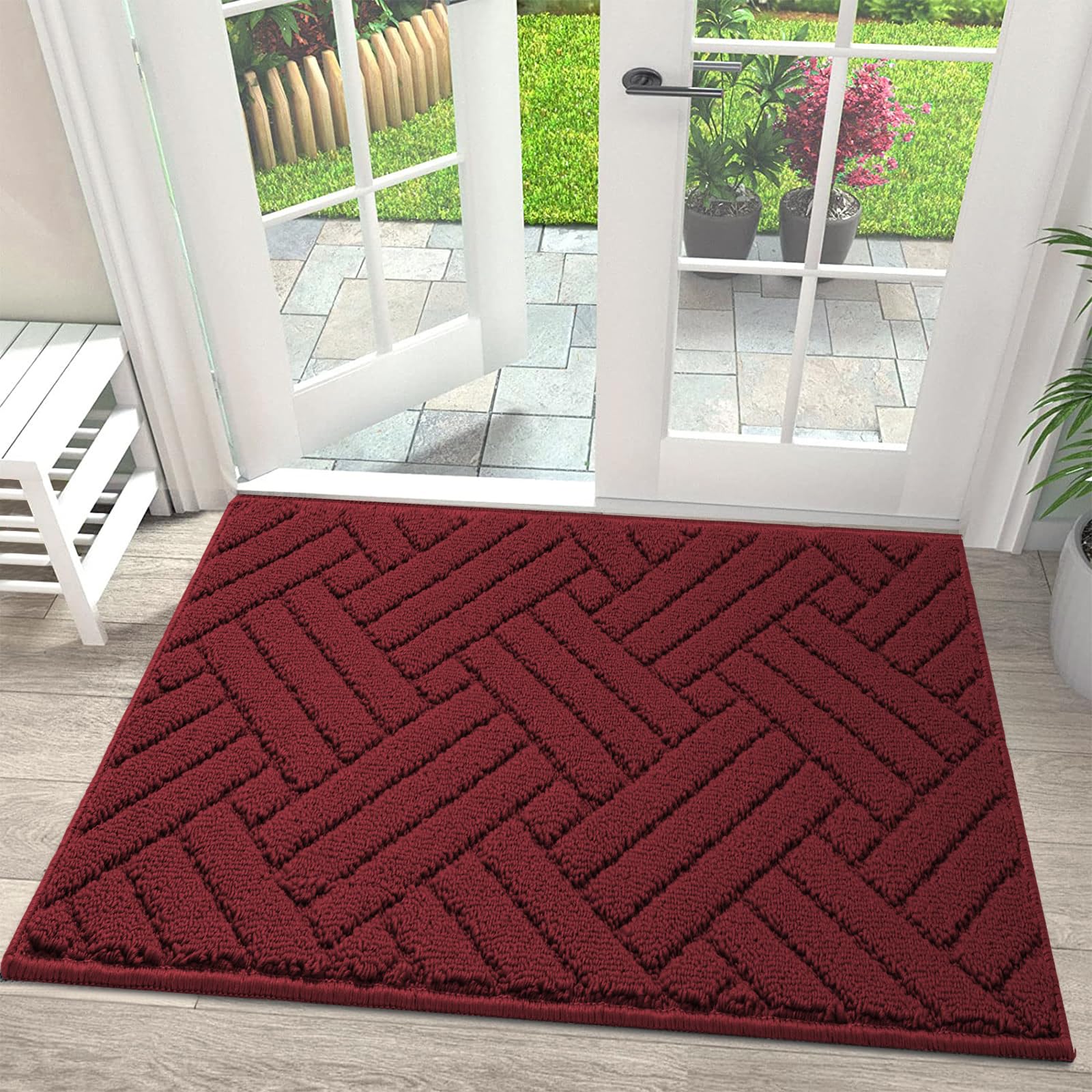 Photo 1 of JEEDOVIA Door Mat Indoor Doormat, Entryway Rug Red Door Mats Non-Slip Rubber Backing, Low-Profile Entrance Christmas Rugs, Absorbent Resist Dirt Doormats Washable Inside Floor Mat,20"x31.5"