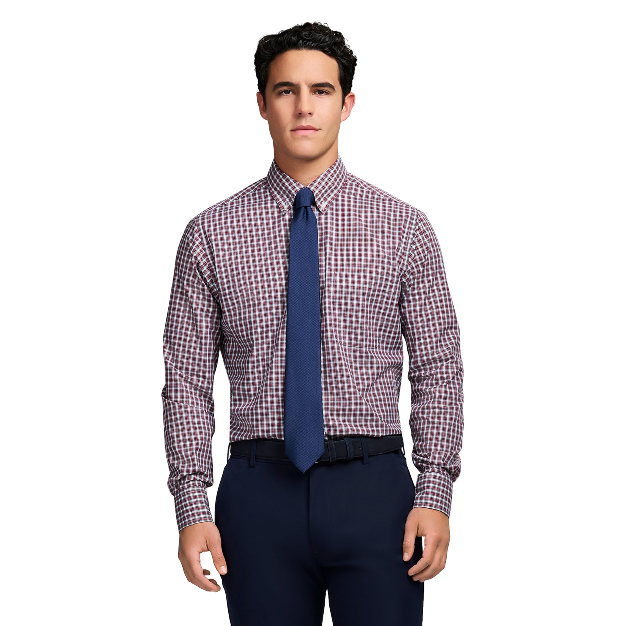 IZOD Men's Dress Shirt Regular Fit Long Sleeve Wrinkle Free Stretch Button Down Collar, Jester Red Image IZOD Men's Dress Shirt Regular Fit Long Sleeve Wrinkle Free Stretch Button Down Collar, Jester Red Image