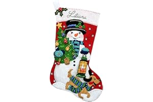 MERRYSTOCKINGS Classic Snowman 18" Felt Christmas Stocking Kit, DIY, Sequins, Beads, Embellishments. All Components Included to Make The Christmas Stocking kit.
