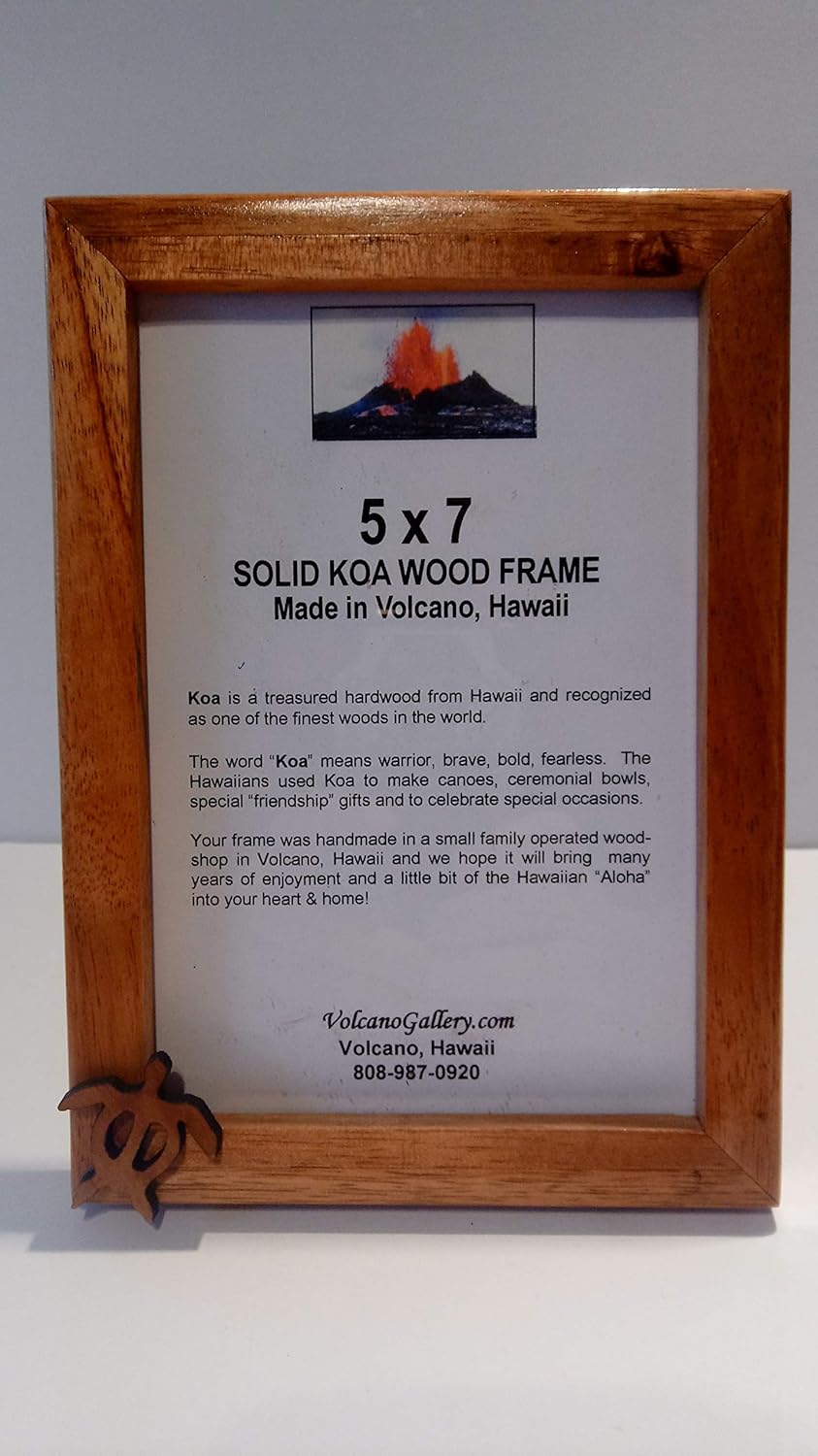 5x7 SOLID Koa Wood Frame with TURTLE Accent Handmade in