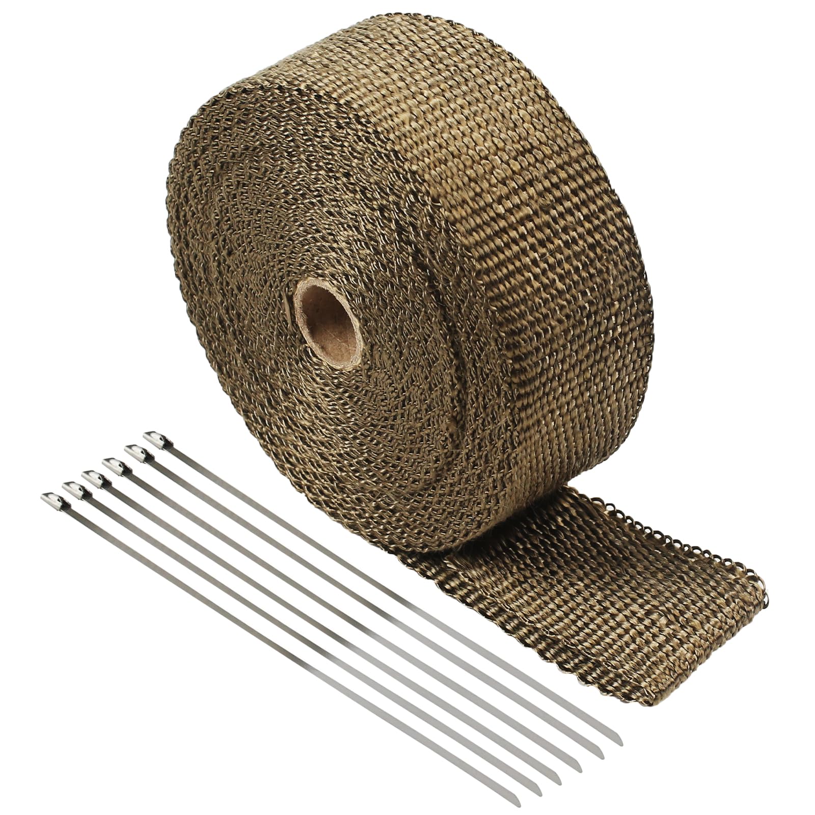 TIHOOK Exhaust Wrap 5M x 5CM, Exhaust Tape, Exhaust Bandage, Exhaust Heat Wrap Tape, for Motorcycle Fiberglass Heat Shield Tape with 6PC Stainless Ties