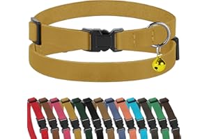 Muromto Breakaway Cat Collar Leather Soft Adjustable Pet Kitten Collars with Bell Pink Brown Blue Green Red (Yellow)