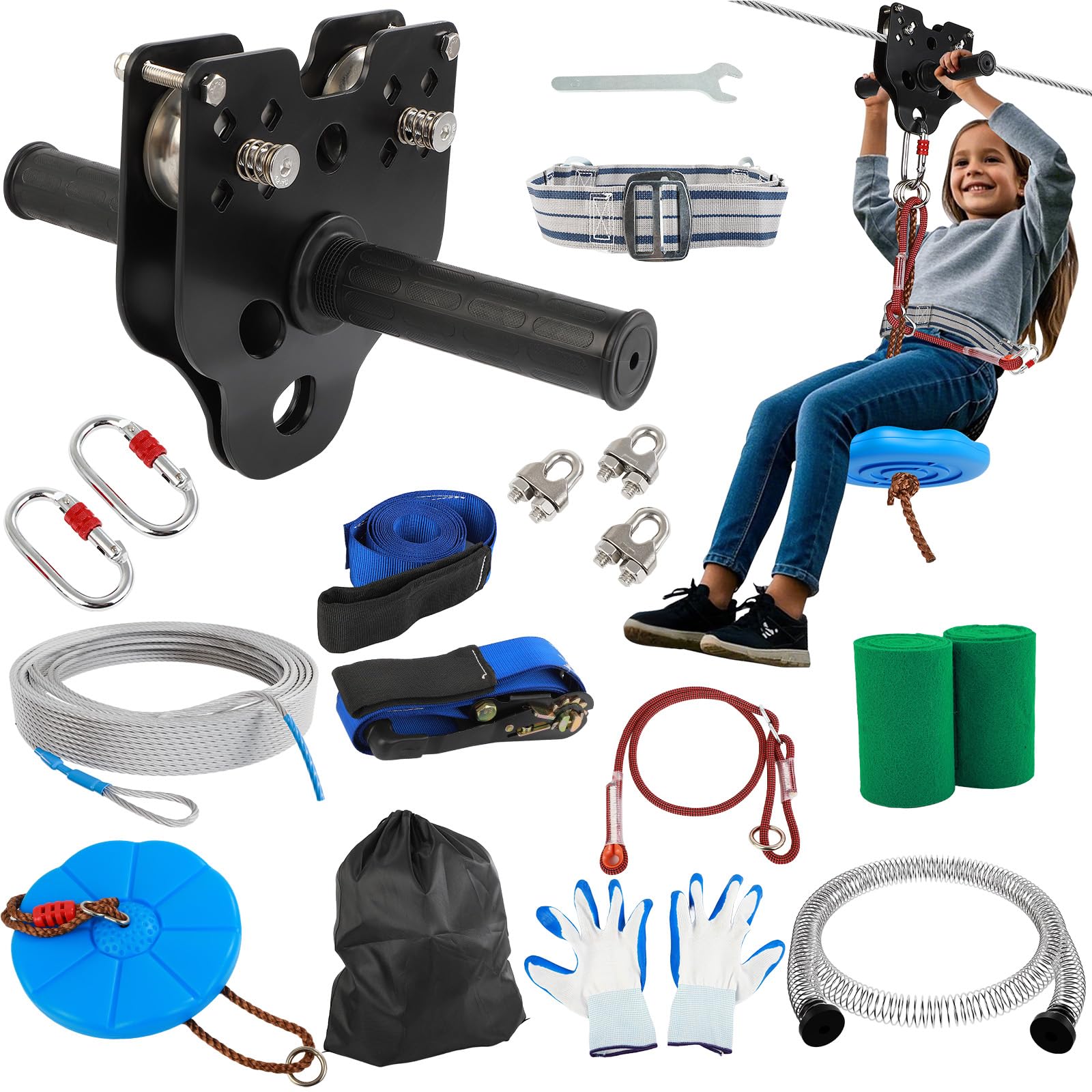 Photo 1 of OLenyer Zipline for Backyard Kids and Adults: 60FT Up to 400 lbs - Updated Removable Design Trolley,Thickened Seat,Safety Harness,Quick Tighten Zipline Kits for Outdoor