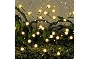 DLAOUM Solar Garden Outdoor Lights - 2 Pack 8LED Solar Powered Firefly Lights Waterproof Starburst Swaying Garden Fairy Bulbs for Yard Patio Path Pathway Landscape Decorations