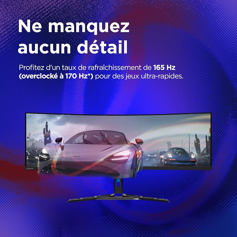 Legion R45w-30 - Écran Gaming 44.5'' DQHD (VA Panel, 165Hz, 1ms MPRT, HDMI+DP+USB-C, FreeSync Premium Pro, HDR4000, Haut-parleurs) Réglage en Inclinaison/Rotation/Hauteur - Noir