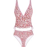 Jillumi Two Piece Tankini Swimsuits for Women Tummy Control Bathing Suit V Neck Swim Suits with High Waisted Bottom