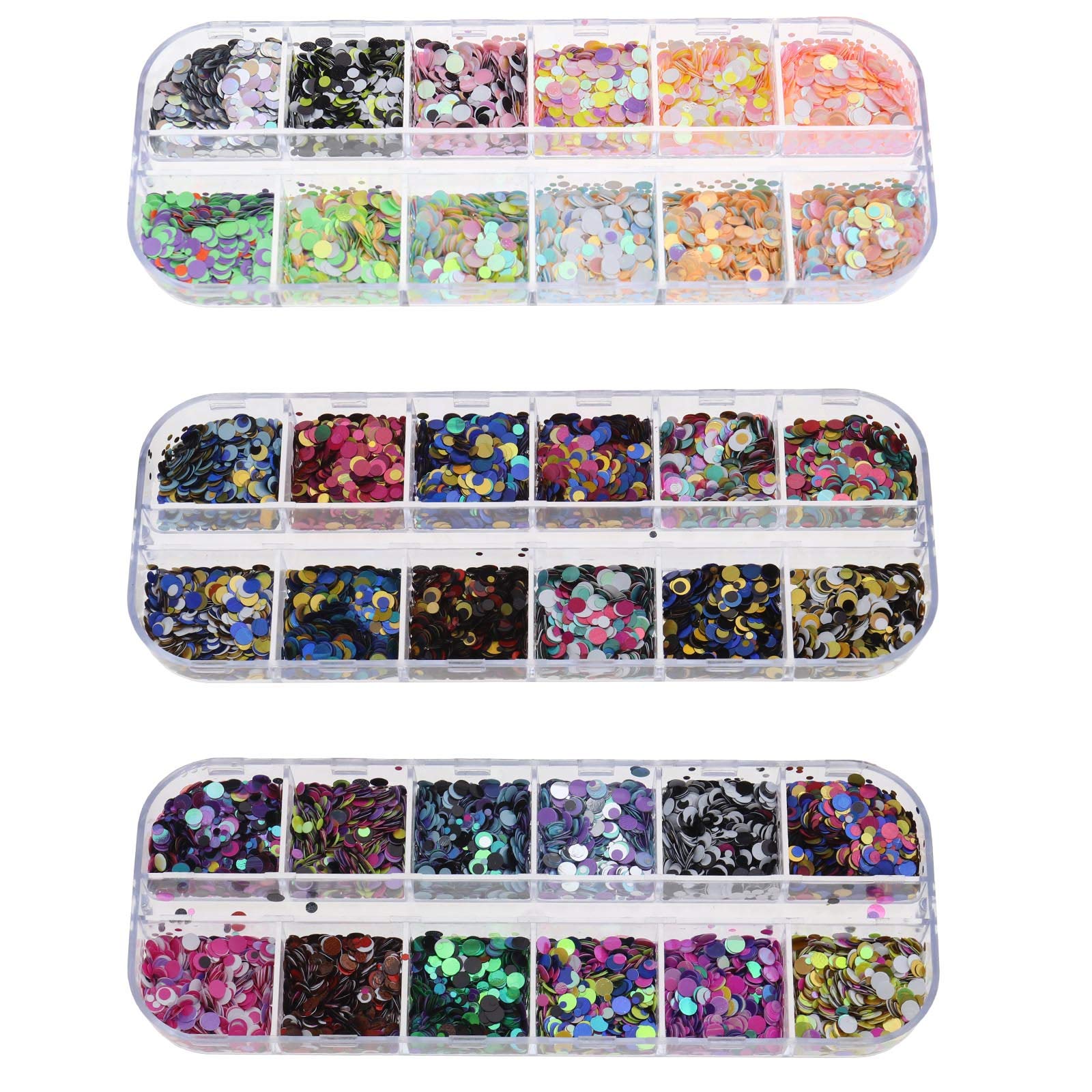 Create idea 3 Pack Multicolour Nail Glitter Paillettes Set Assorted Round Thin Shining Foils Flakes Art Supplies Decoration Manicure Make Up DIY Decals for Face Body Hair