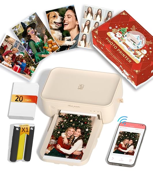 HPRT CP4100 4X6 PHOTO PRINTER WITH 20 SHEETS & 1 RIBBON, FULL-COLOR THERMAL DYE SUBLIMATION WI-FI PRINTING, PORTABLE INSTANT PICTURE PRINTER FOR IPHONE/ANDROID, AR VIDEO, FUN APP, HOME USE, XMAS KIT