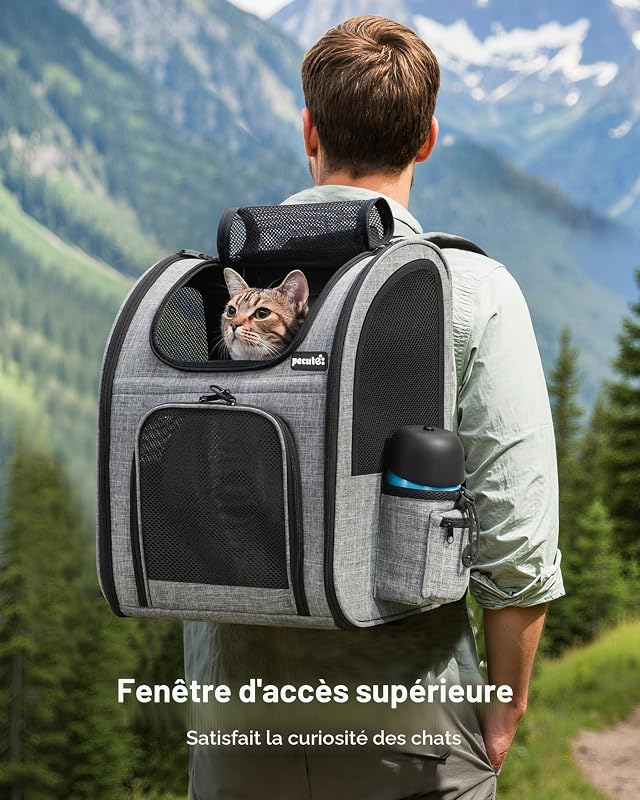 Sac à Dos Chat Chien Respirant, Sac Transport Chat Confortable, Gris
