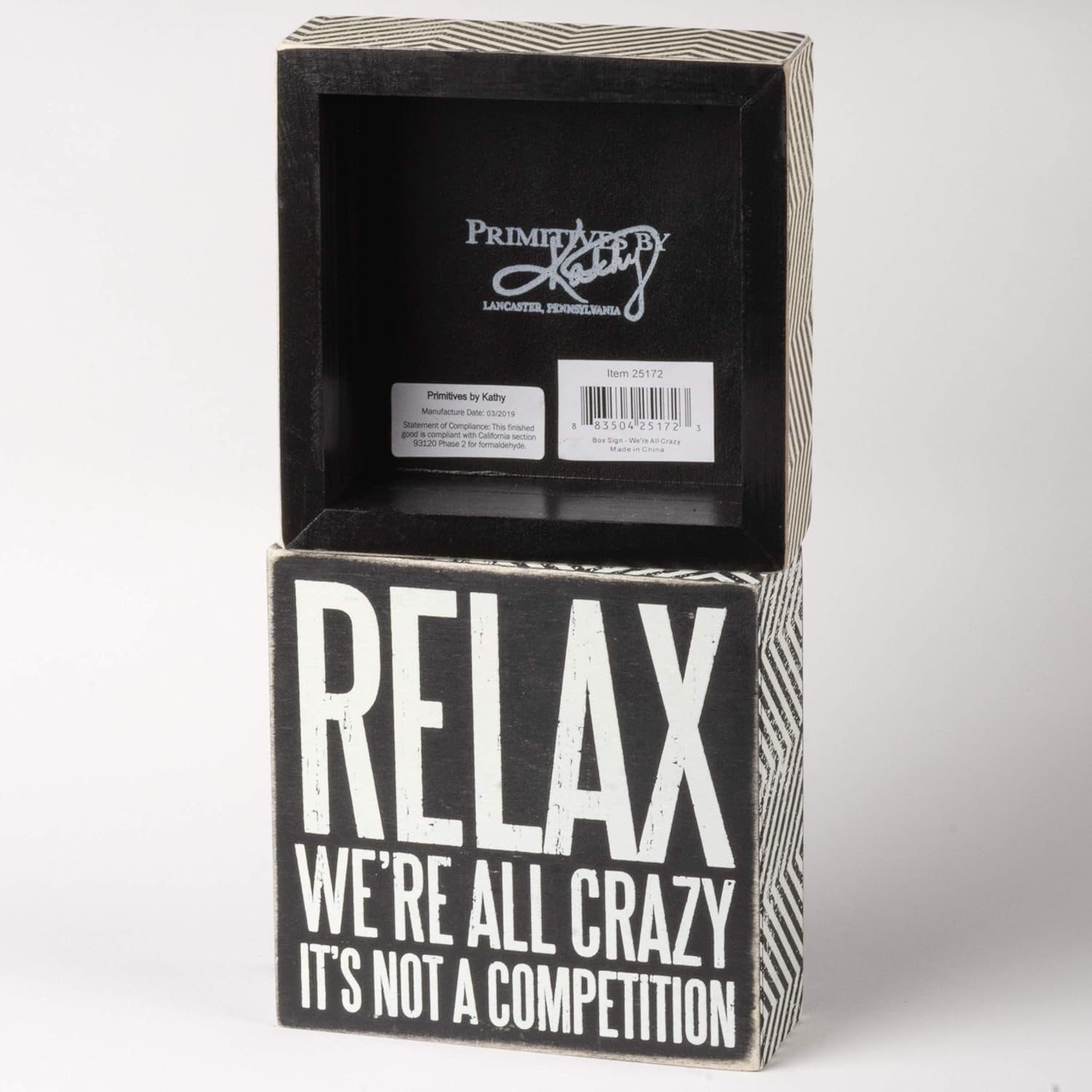 Primitives by Kathy 25172 Pinstriped Trimmed Box Sign, 5-Inch by 5-Inch, Relax We're All Crazy: Home & Kitchen