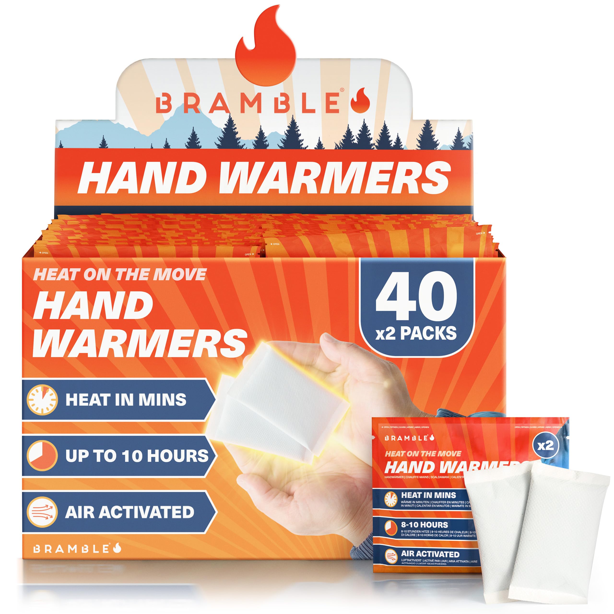 Bramble - Hand Warmers (40 Pairs, 80 Total) - Air Activated Pocket Warmers for Outdoor Activities - Warm in Minutes - Up to 10 Hours Heat