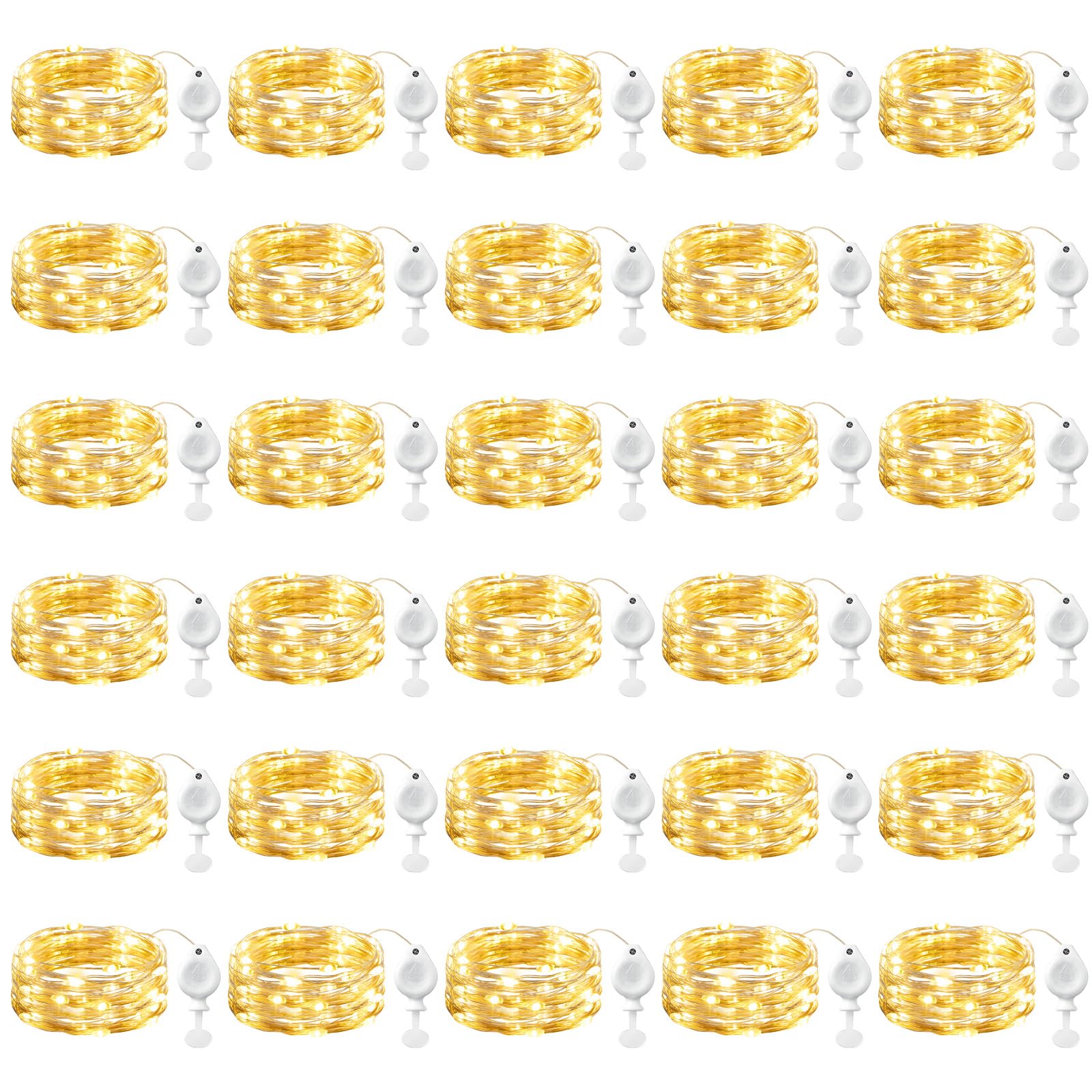 Brightown 30 Pack LED Fairy Lights Battery Operated String Lights, 7ft 20LED Waterproof Silver Wire String Lights, Firefly Starry Moon Lights for Mason Jars DIY Christmas Wedding Party Bedroom Image